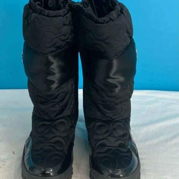 COACH Designer Women's Black Drexel Zip Side Rain Snow Boots Size 9.5B - Picture 3 of 7